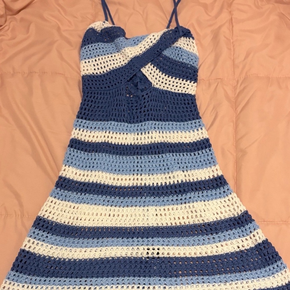 Blue & White Striped Crochet Sundress for Women